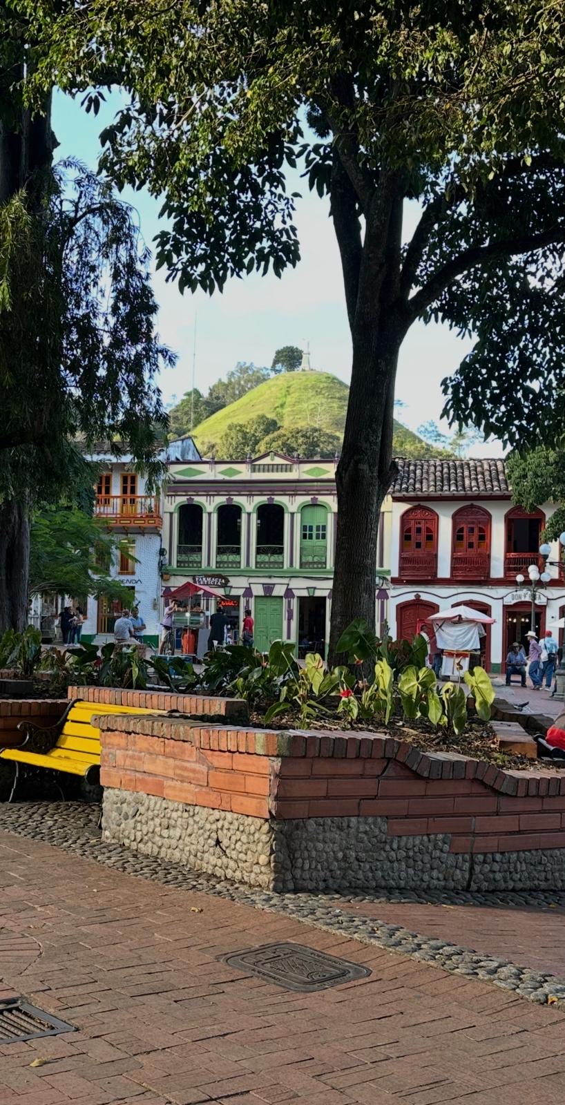 A public square and church in Jericó, Colombia, observed during ATC fieldwork.